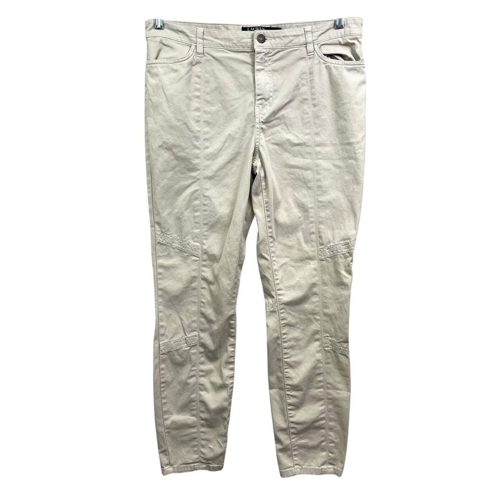 Lauren Ralph Lauren Women Denim Pants Stretch Slim Mid Rise Pockets Beige Sz 10*